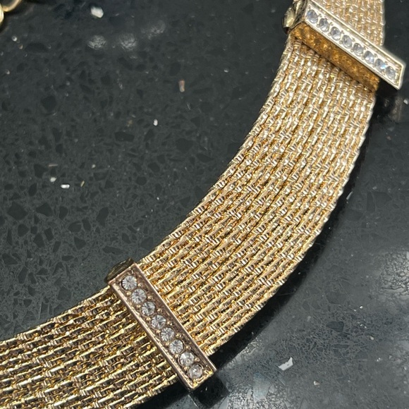 14-Line Diamond Cut Pave Crystal Cleopatra Collar Necklace Studs Gold - Picture 3 of 5